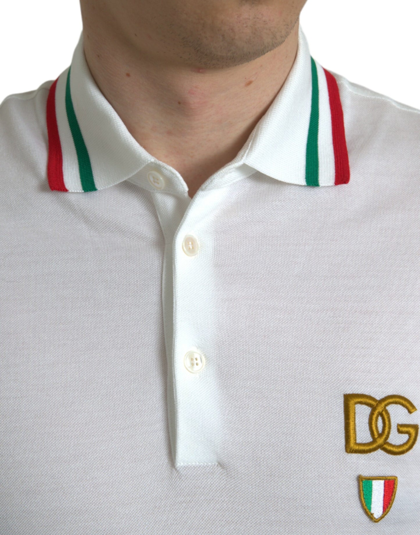 Dolce & Gabbana White Logo Collared Short Sleeve T-shirt