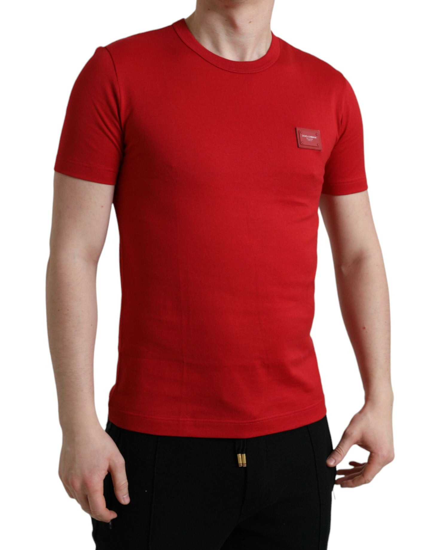 Dolce & Gabbana Red Logo Plaque ShortSleeve Crewneck T-shirt