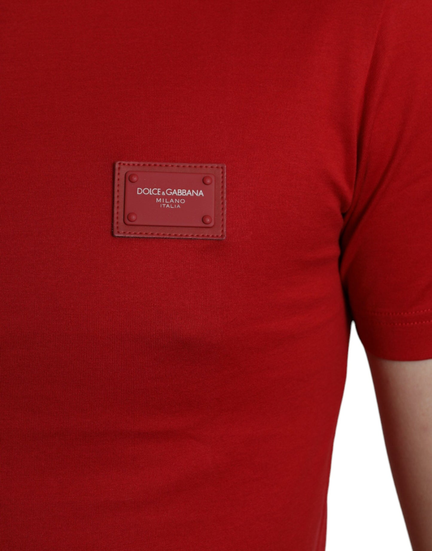 Dolce & Gabbana Red Logo Plaque ShortSleeve Crewneck T-shirt