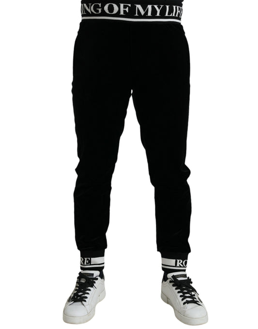 Dolce & Gabbana Black Velvet Stretch King Royals Jogger Pants