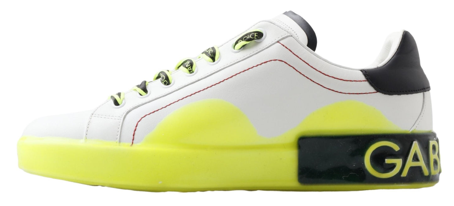 Dolce & Gabbana White Yellow Portofino Leather Sneakers Shoes