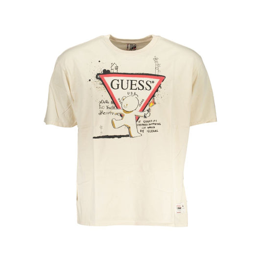 Guess Jeans Chic Beige Logo Crew Neck Tee