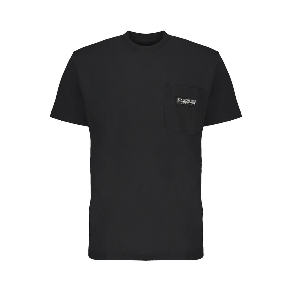 Napapijri Sleek Black Cotton Crew Neck Tee with Pocket