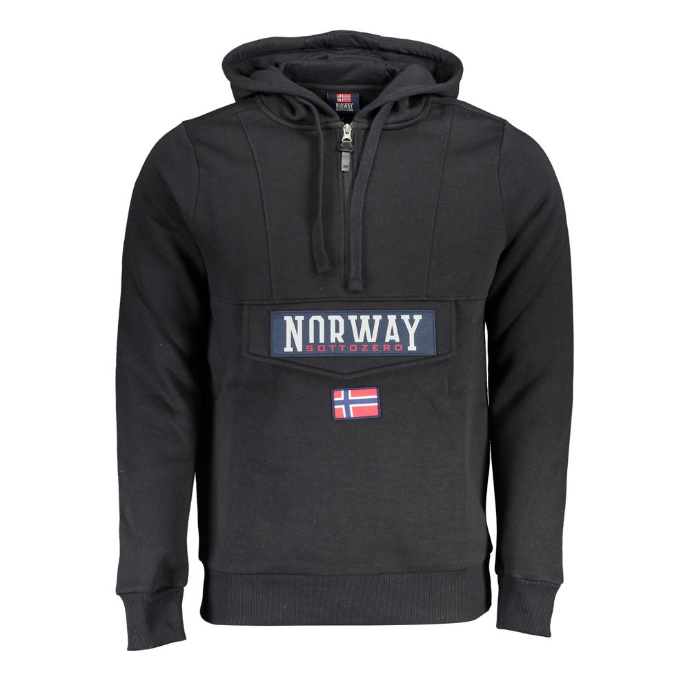 Norway 1963 Sleek Hooded Fleece Sweatshirt in Black