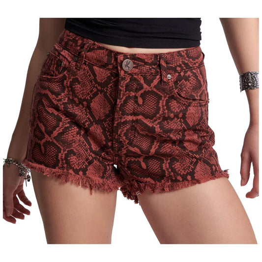 One Teaspoon Python Print Cotton Shorts with Frayed Hem