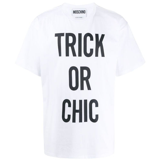 Moschino Couture Chic White Cotton Tee with Signature Print