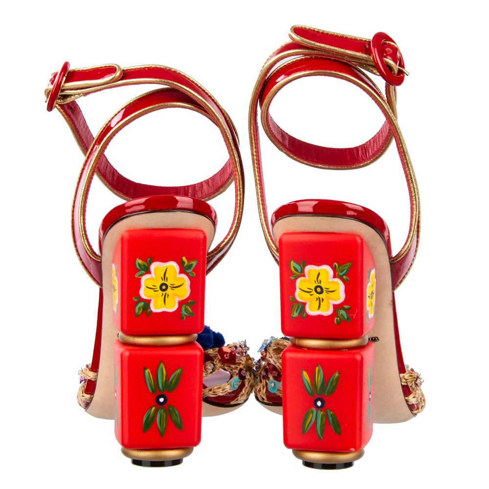 Dolce & Gabbana Sicilian Cart Chic Red Calfskin Sandals