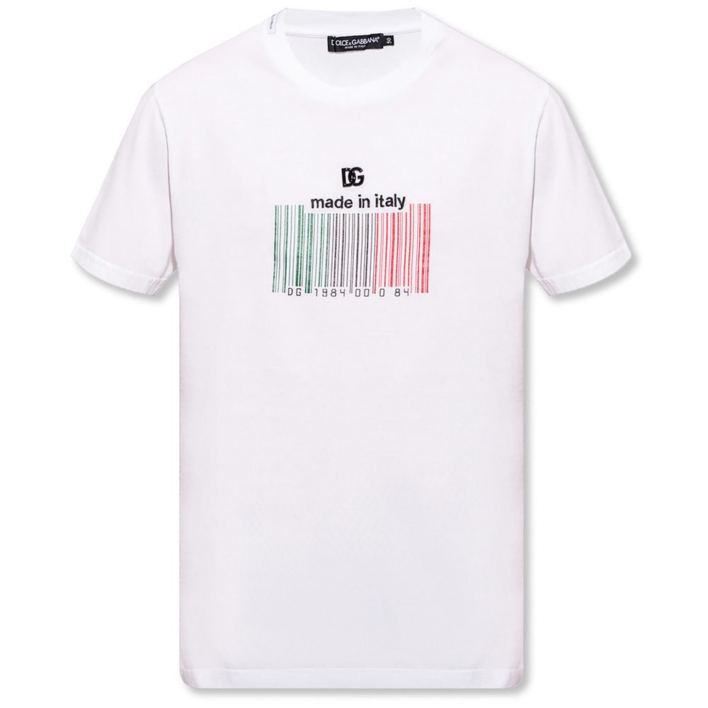 Dolce & Gabbana Chic White Barcode Emblem Tee