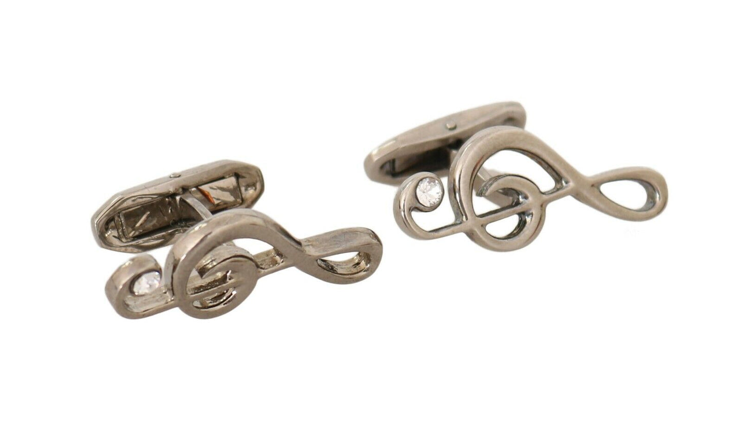 Dolce & Gabbana Silver Brass Tremble Clef Crystal Cufflinks