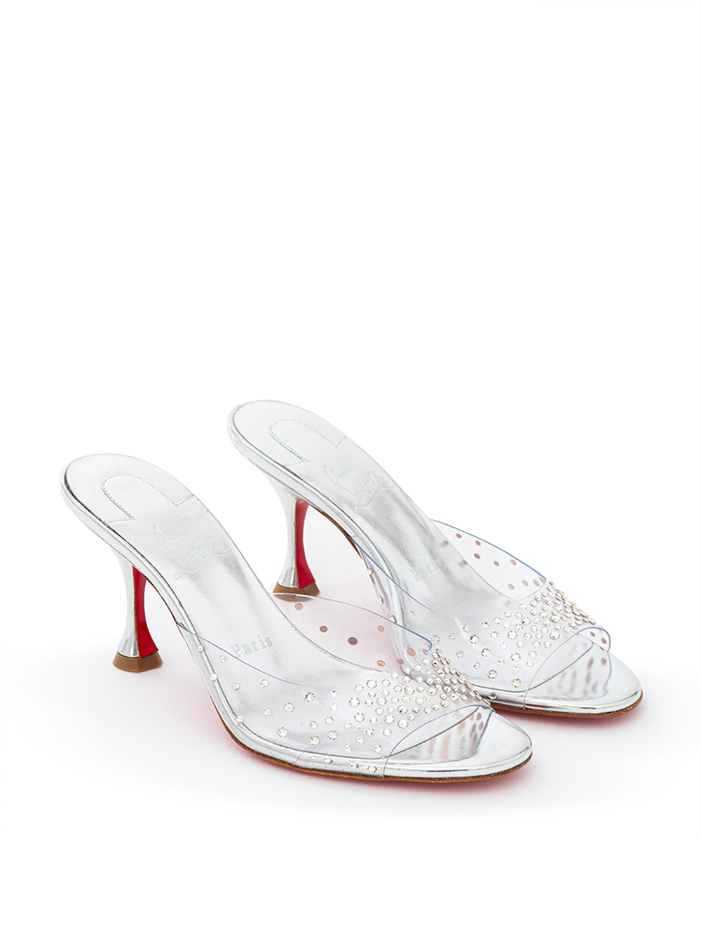 Christian Louboutin Crystal Embellished Silver Mules