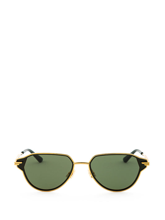 Bottega Veneta Elegant Golden Metal Sunglasses with Green Lens