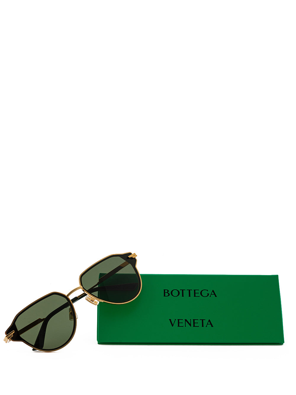 Bottega Veneta Elegant Golden Metal Sunglasses with Green Lens