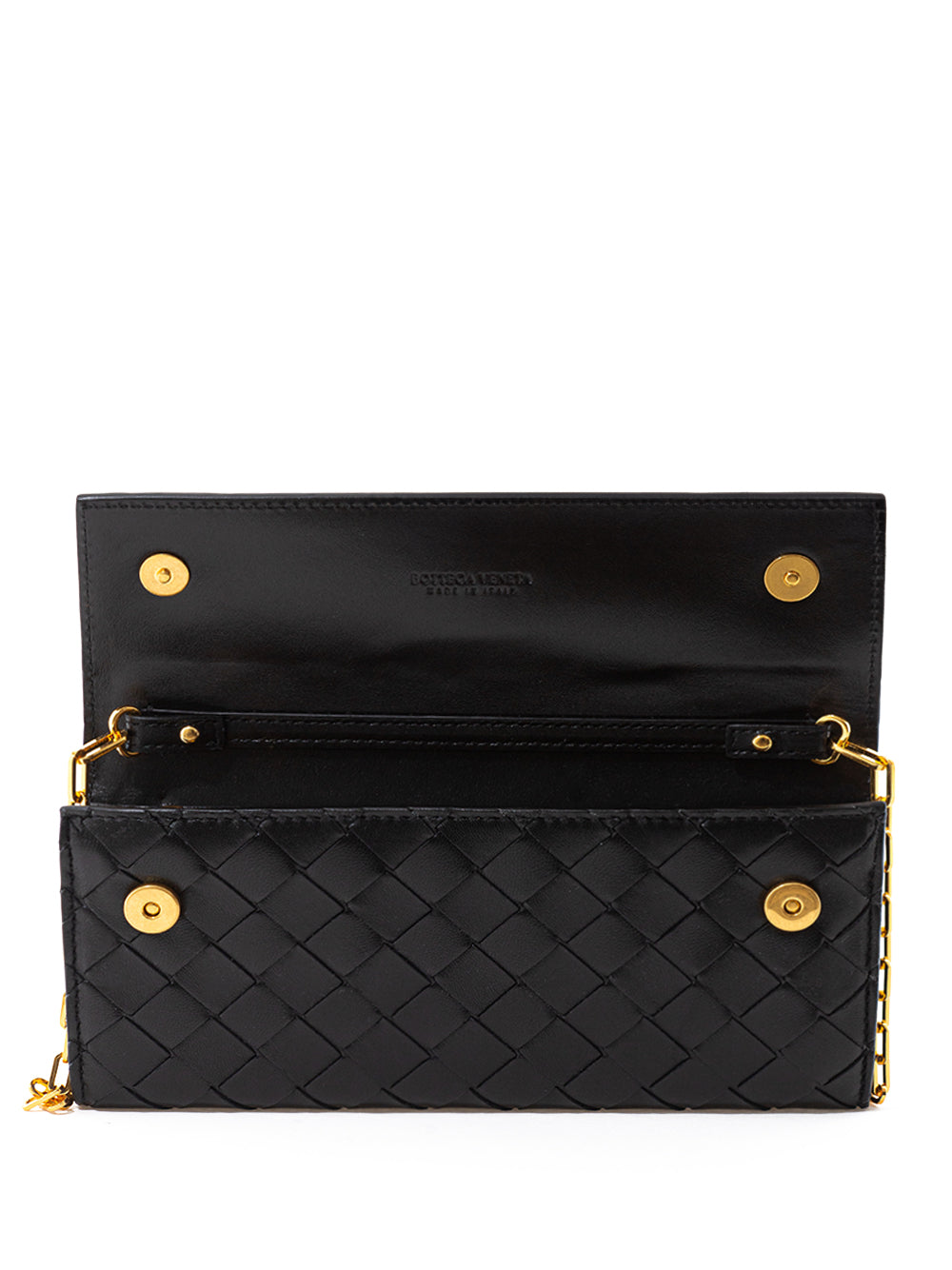 Bottega Veneta Elegant Black Leather Mini Bag Wallet on Chain