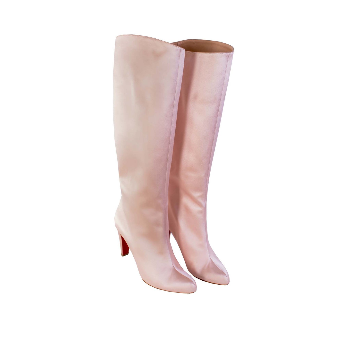 Christian Louboutin Elegant Pink Satin High-Leg Boots