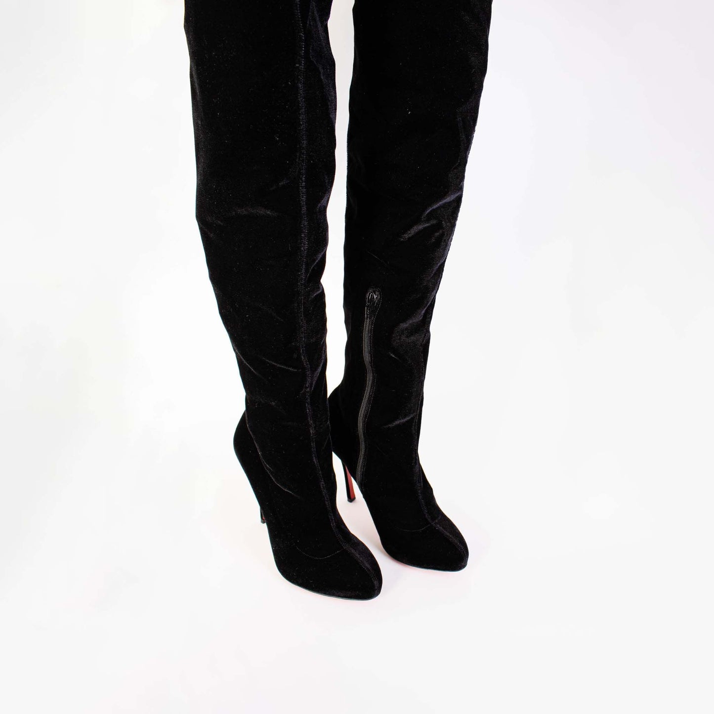 Christian Louboutin Elegant Velvet High-Leg Heeled Boots