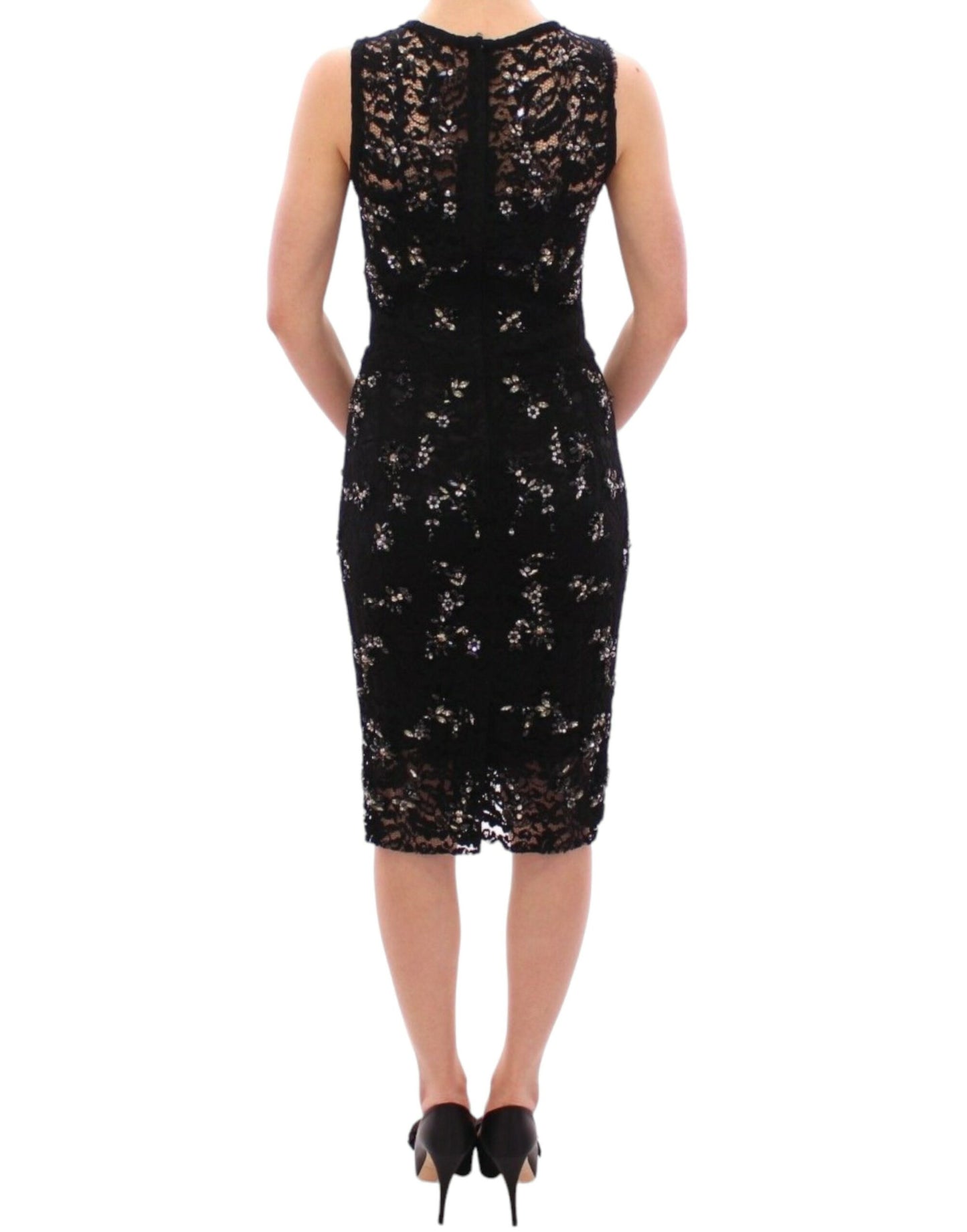 Dolce & Gabbana Black floral lace crystal embedded dress