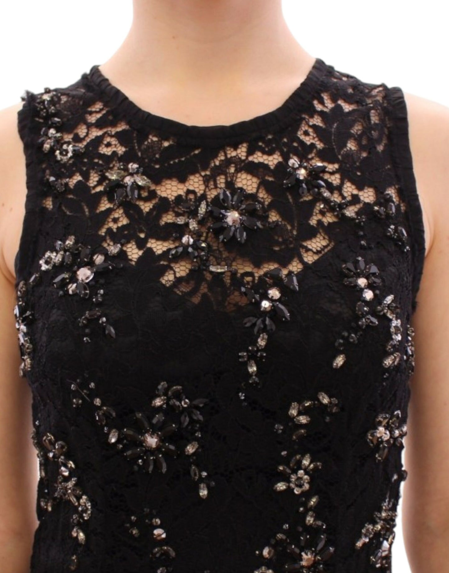 Dolce & Gabbana Black floral lace crystal embedded dress