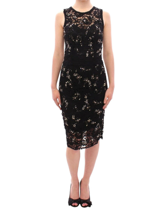 Dolce & Gabbana Black floral lace crystal embedded dress