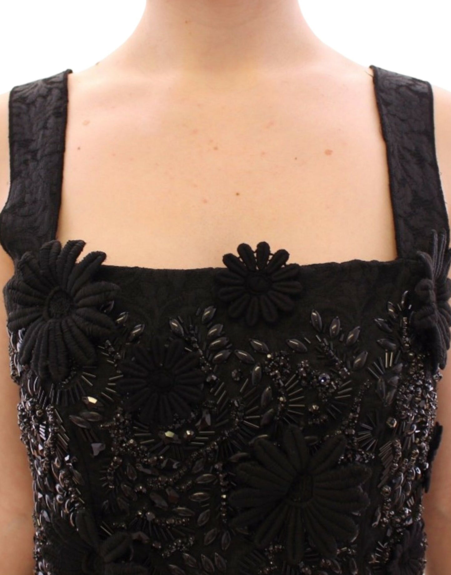 Dolce & Gabbana Black floral crystal embedded dress