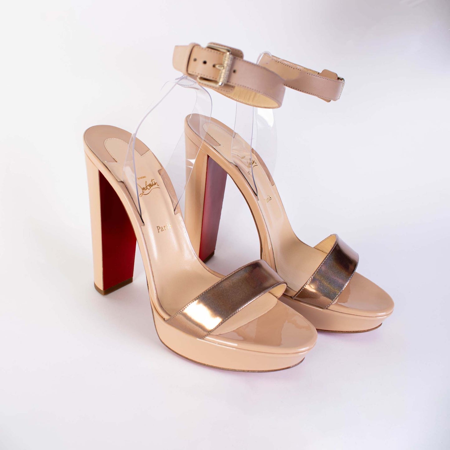 Christian Louboutin Elegant Pink Patent Leather Sandals with Cherry Heel