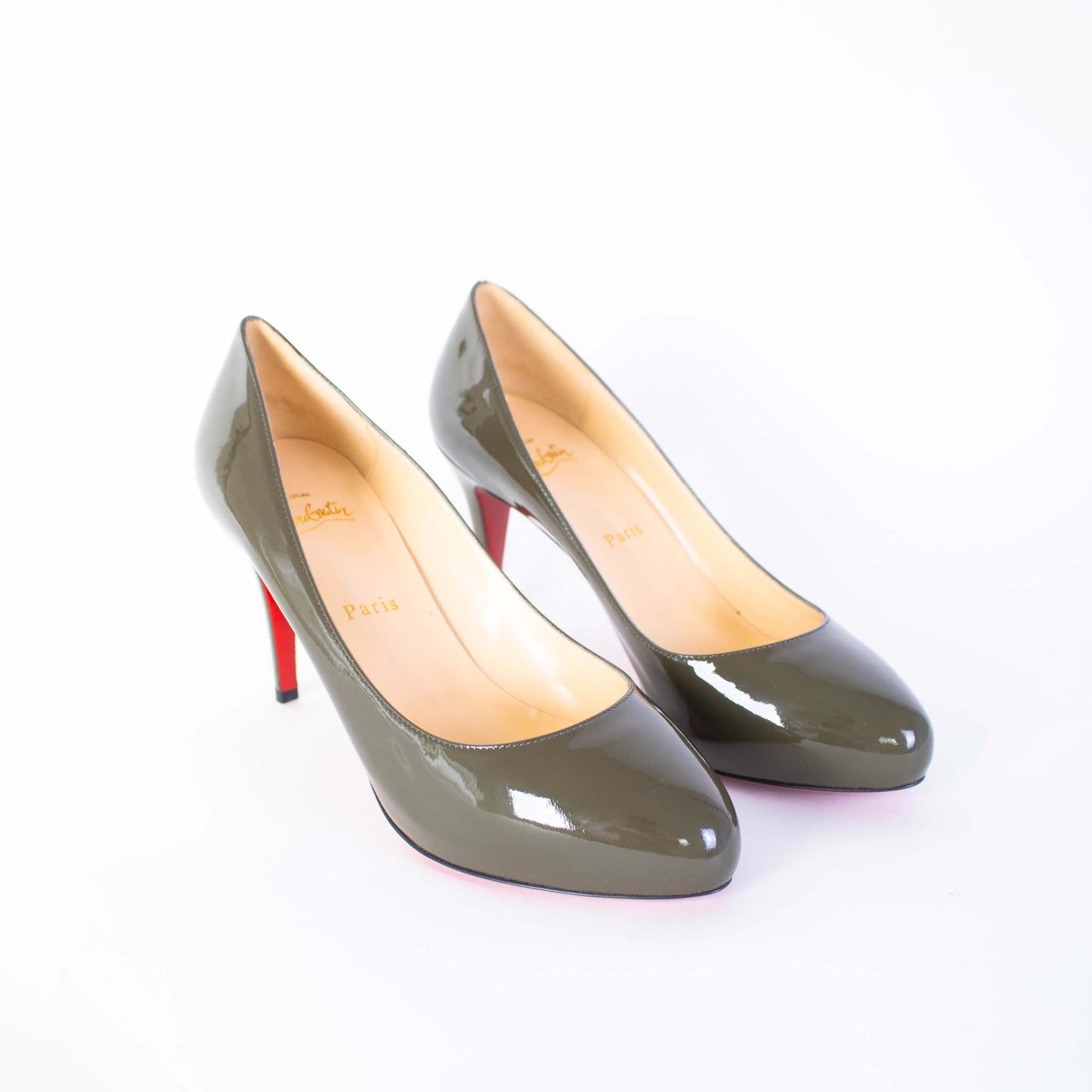 Christian Louboutin Elegant Green Mud Patent Leather Pumps