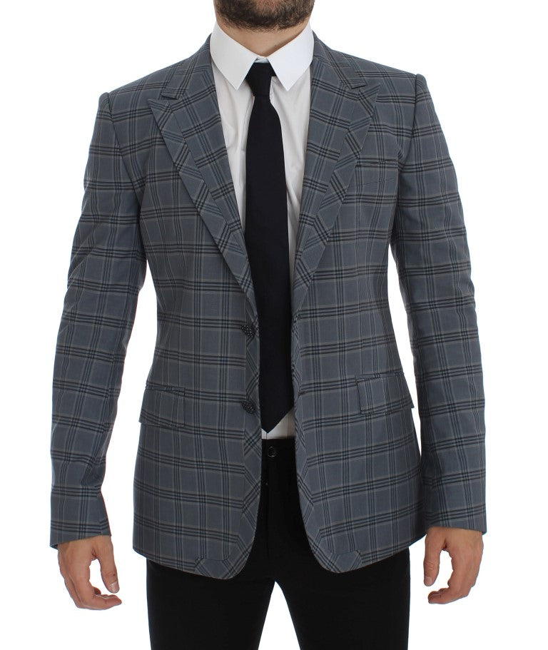 Dolce & Gabbana Blue Checkered Slim Fit Blazer Jacket