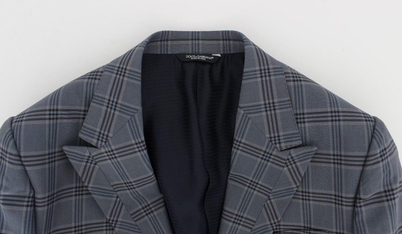 Dolce & Gabbana Blue Checkered Slim Fit Blazer Jacket