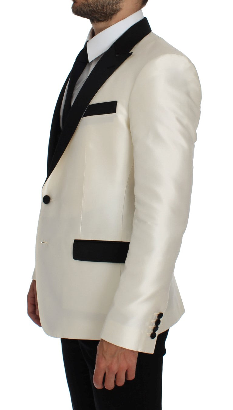 Dolce & Gabbana Elegant Black and White Slim Fit Silk Blend Suit