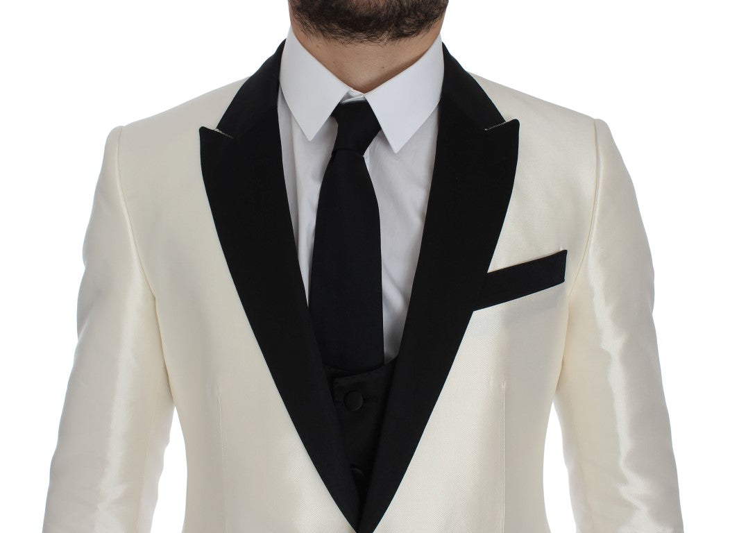 Dolce & Gabbana Elegant Black and White Slim Fit Silk Blend Suit