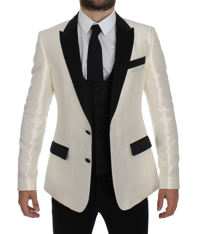 Dolce & Gabbana Elegant Black and White Slim Fit Silk Blend Suit