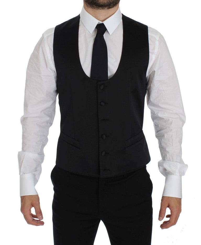 Dolce & Gabbana Elegant Black and White Slim Fit Silk Blend Suit