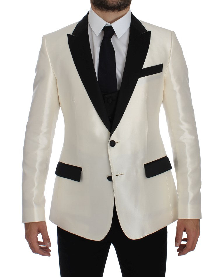 Dolce & Gabbana Elegant Black and White Slim Fit Silk Blend Suit