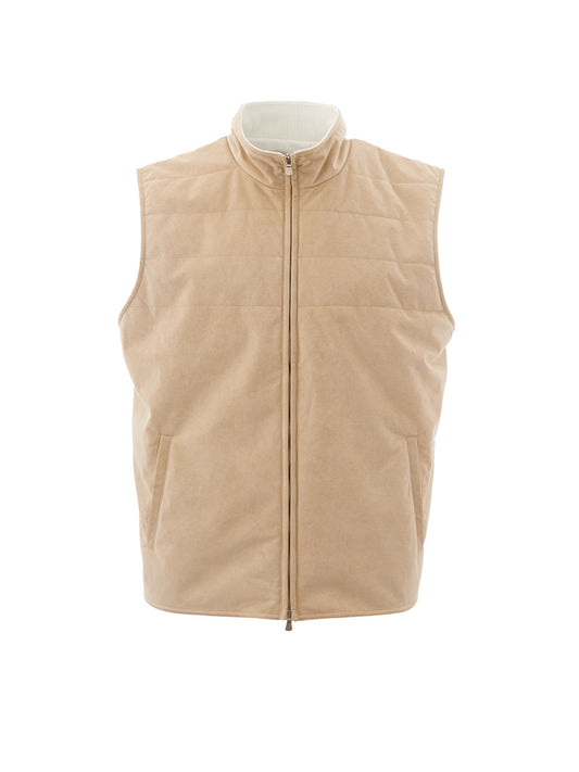 Gran Sasso Elegant Beige Quilted Sleeveless Jacket