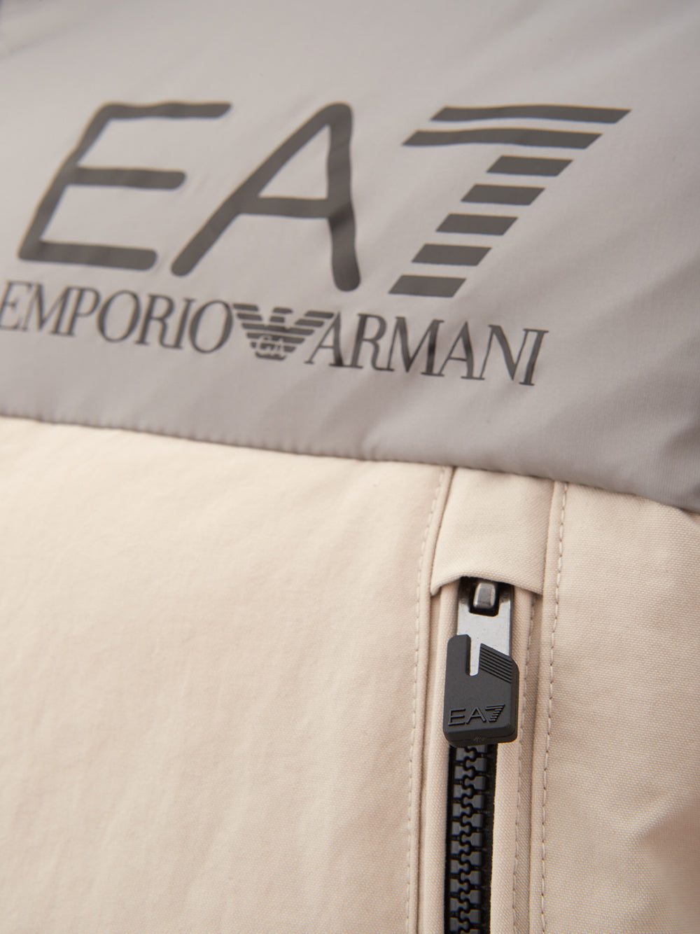 EA7 Emporio Armani Beige Quilted Hooded Jacket with Zip Details