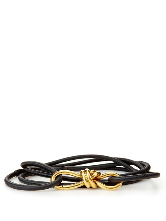 Bottega Veneta Elegant Black Leather Belt with Gold Accent