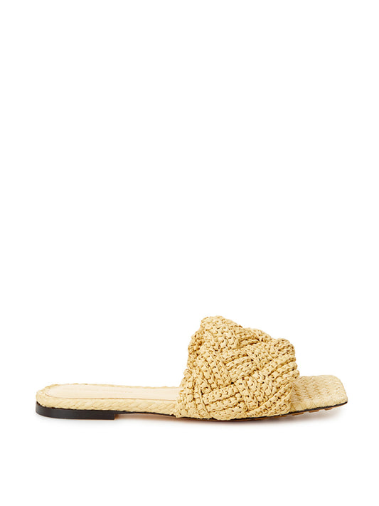 Bottega Veneta Beige Raffia Mule with Maxi Intreccio Detail