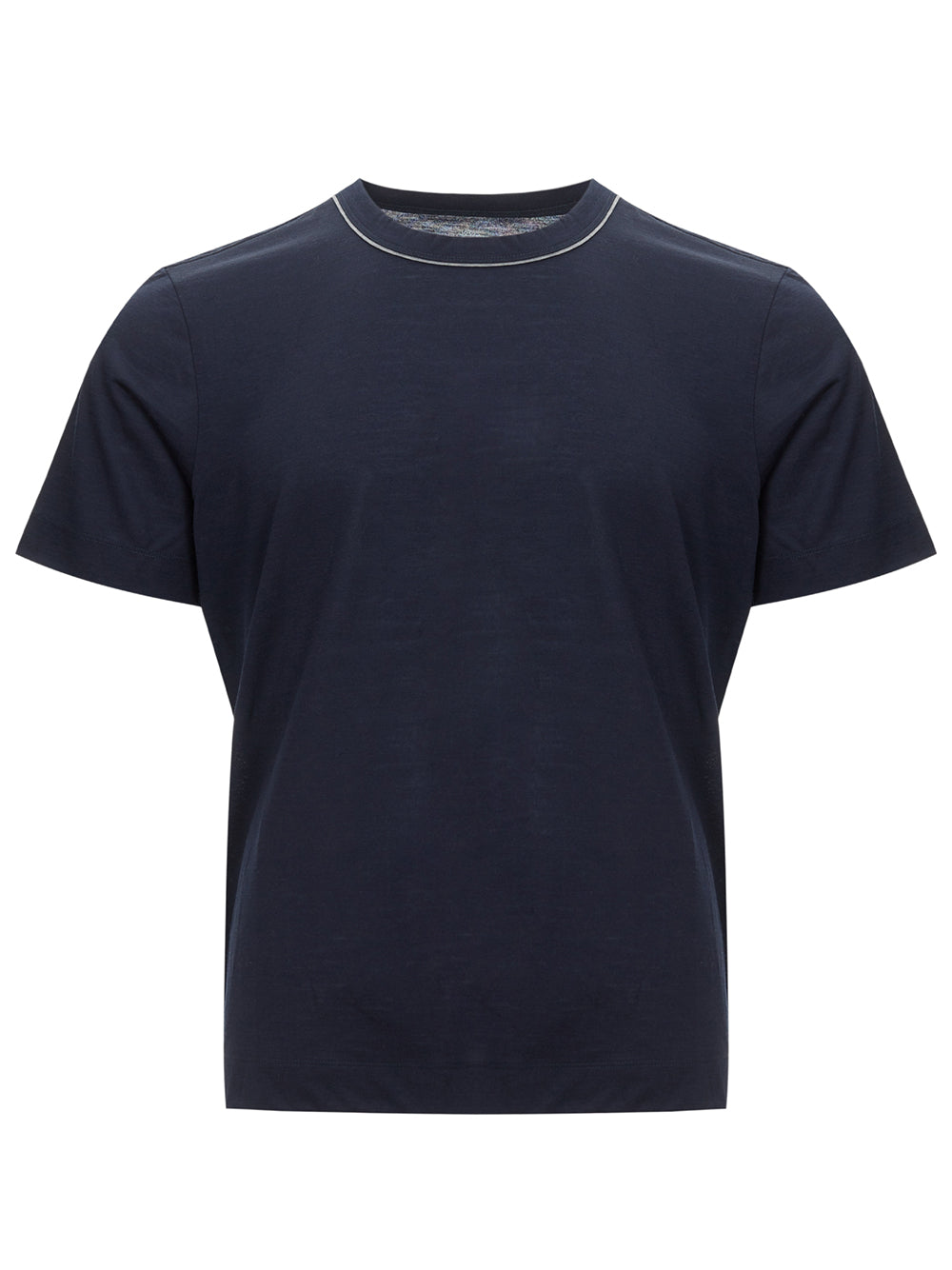 Gran Sasso Elegant Blue Wool Tee with Piping Detail