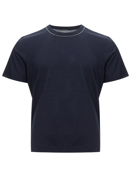 Gran Sasso Elegant Blue Wool Tee with Piping Detail