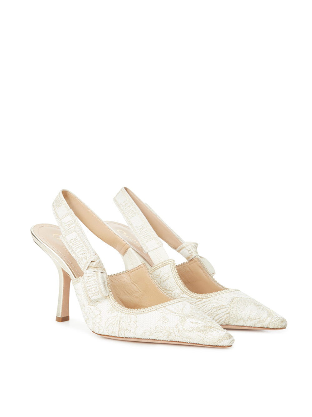 Dior Elegant Ivory Slingback Pumps with Embroidery