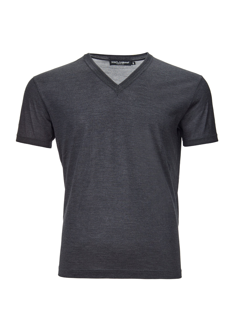 Dolce & Gabbana Elegant Dark Grey Silk V-Neck T-Shirt