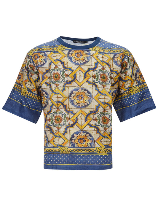 Dolce & Gabbana Chic Multicolor Maiolica Linen Tunic