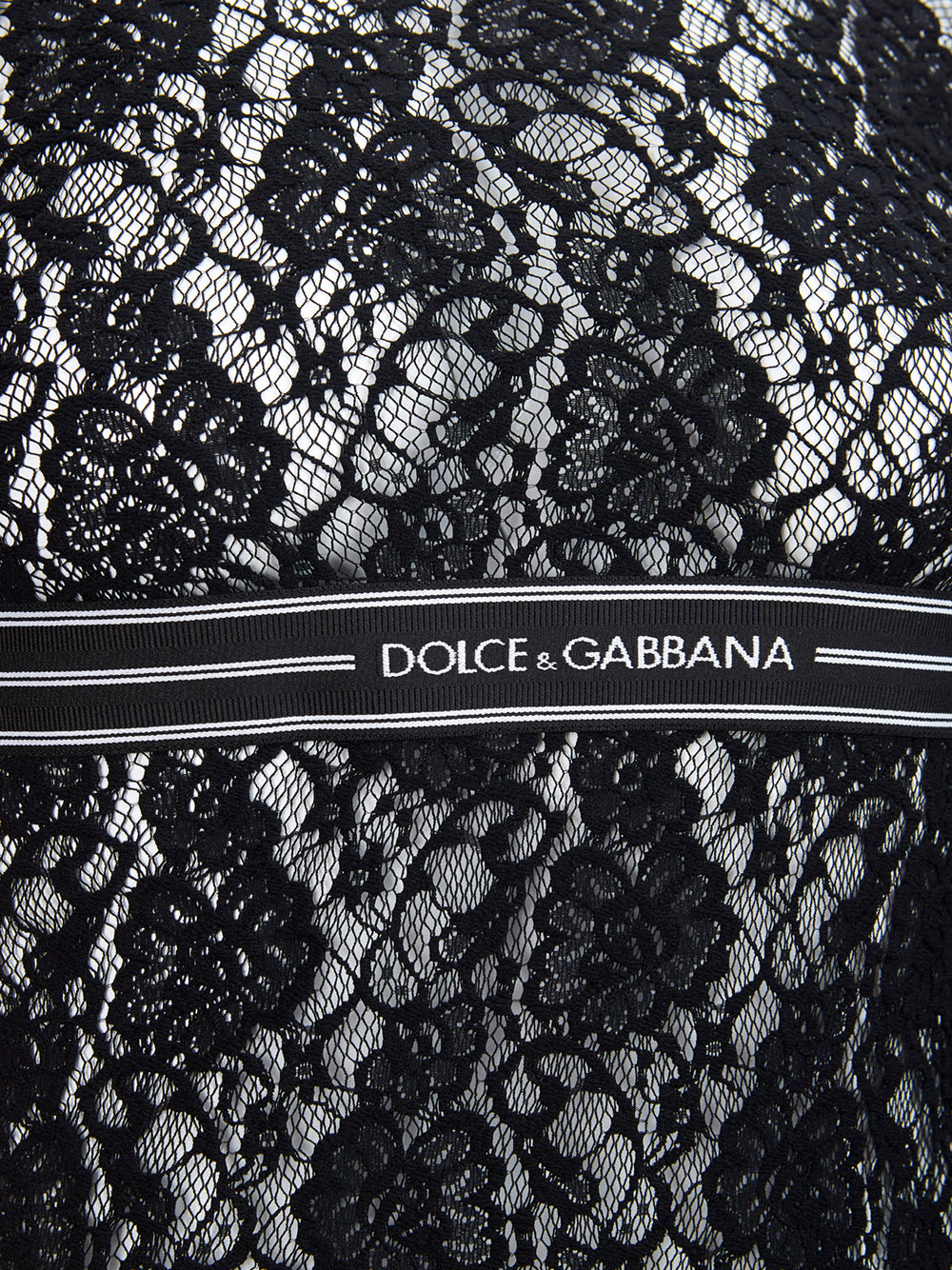 Dolce & Gabbana Elegant Black Lace Top with Logo Waistband