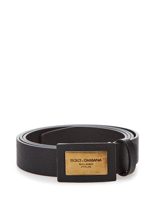 Dolce & Gabbana Elegant Black Leather Belt with Gold Buckle