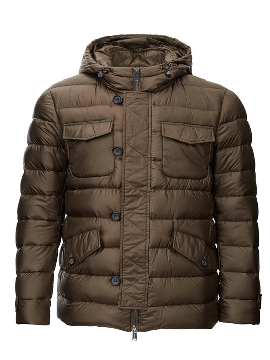 Add Elegant Quilted Bronze Hooded Jacket