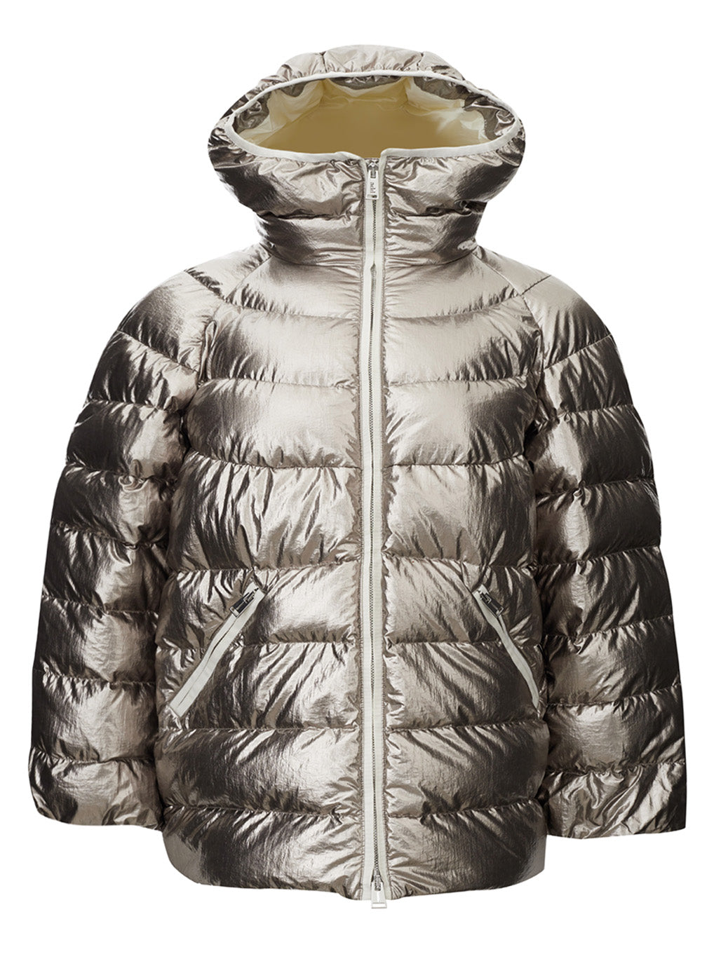 Add Elegant Silver Quilted Puffy Jacket Overfit Design