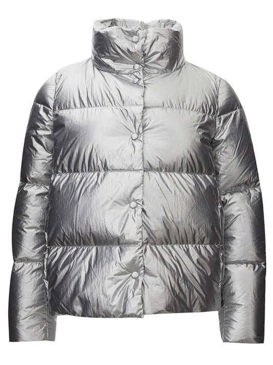 Add Shimmering Silver Quilted Short Jacket