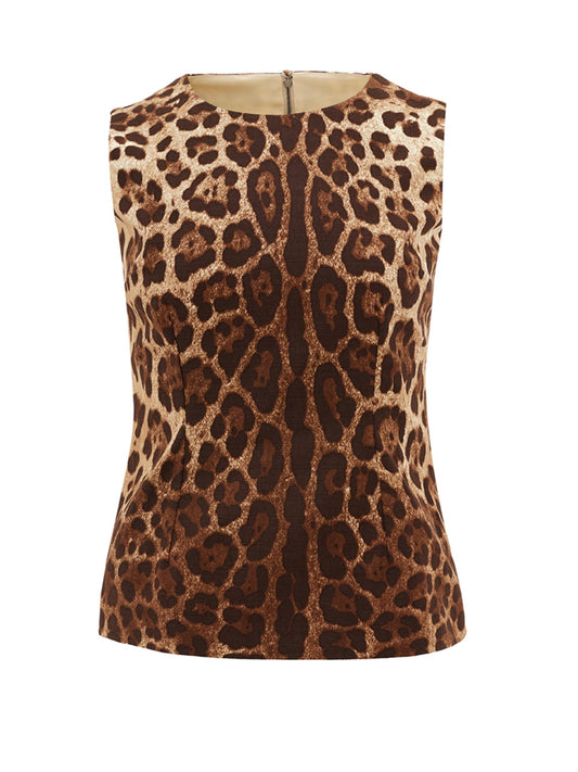 Dolce & Gabbana Elegant Leopard Print Sleeveless Jacket