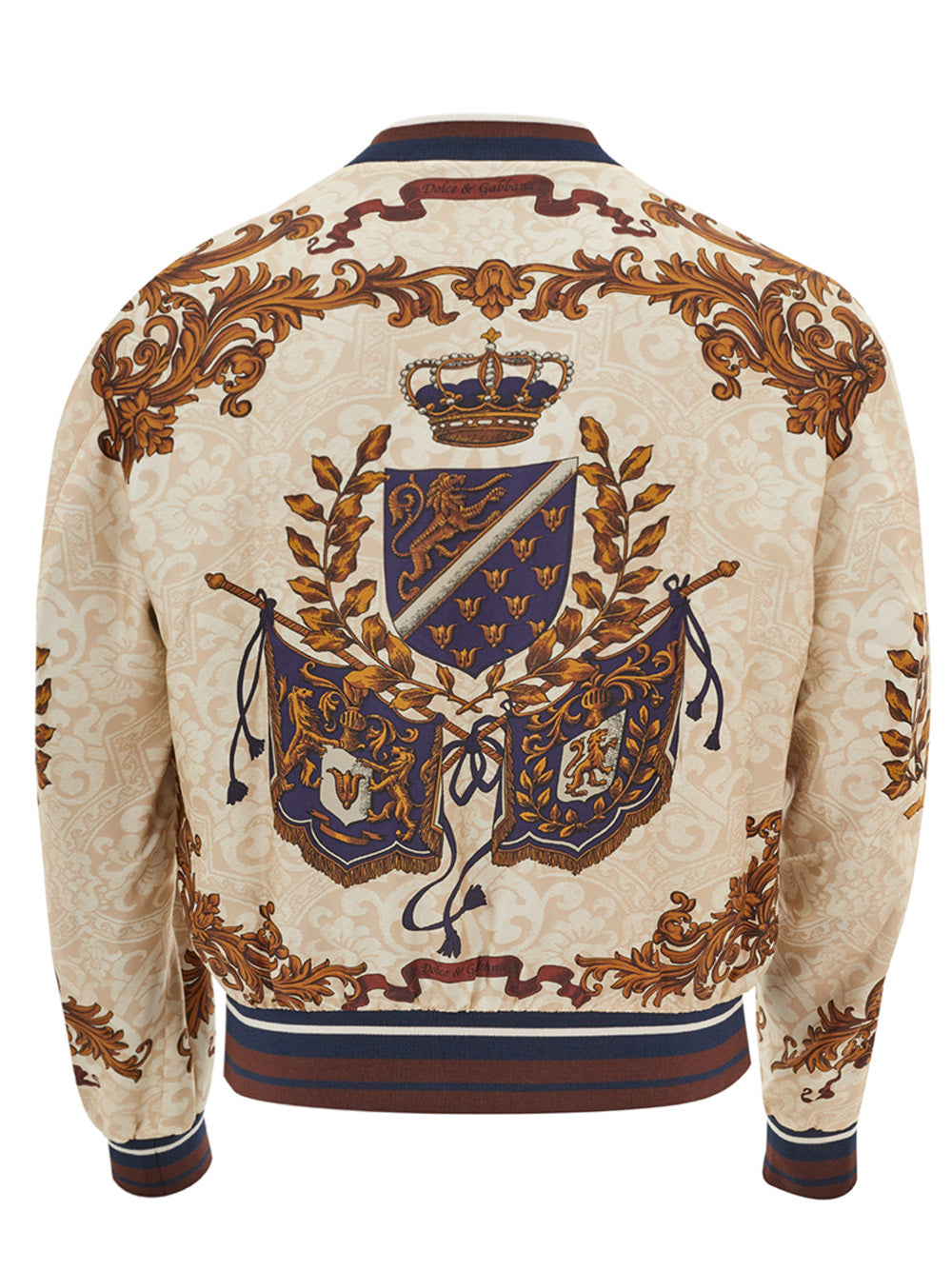 Dolce & Gabbana Beige Heraldry Silk Bomber Jacket