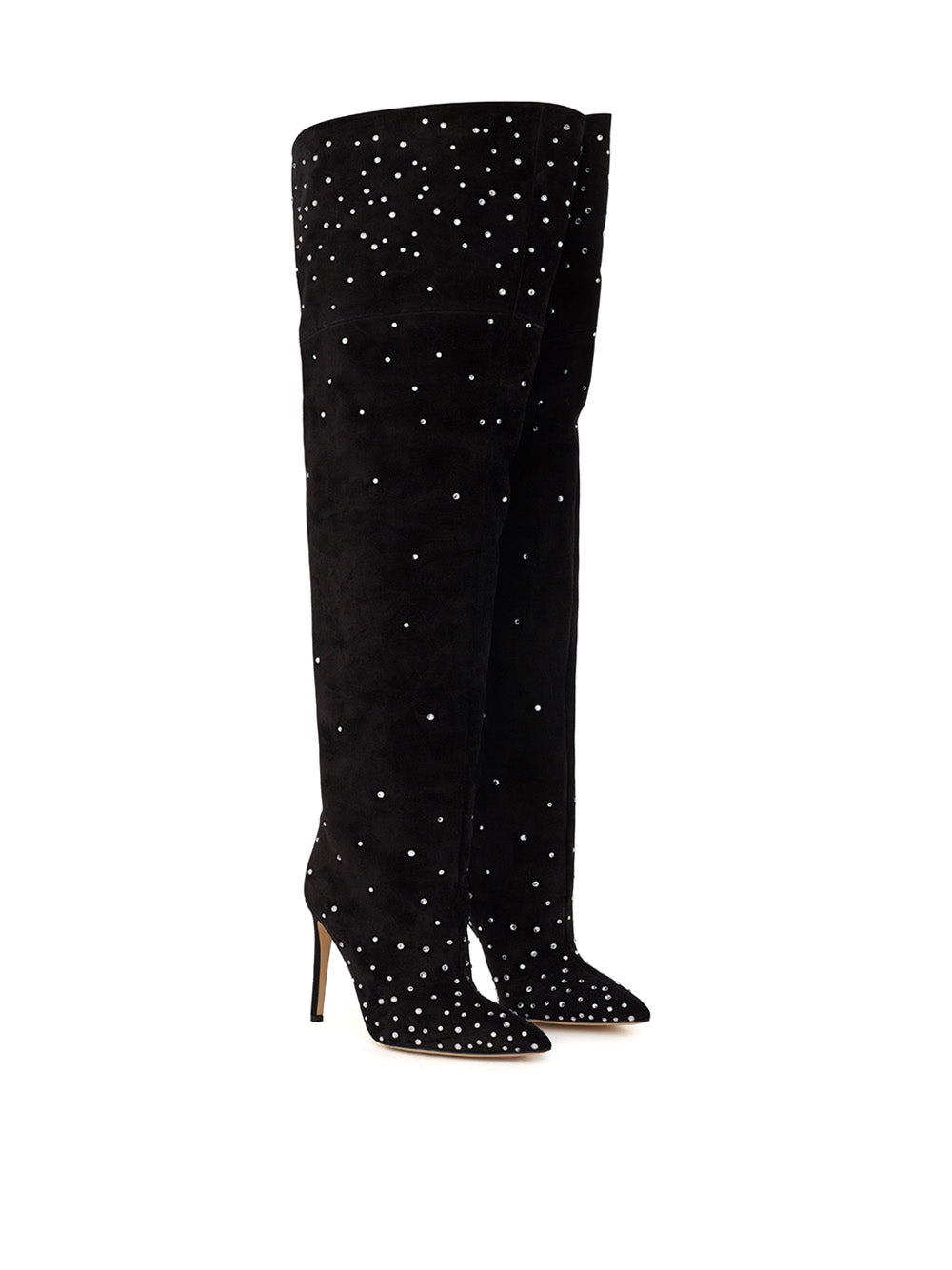 Paris Texas Crystal-Embellished Suede Thigh-High Boots