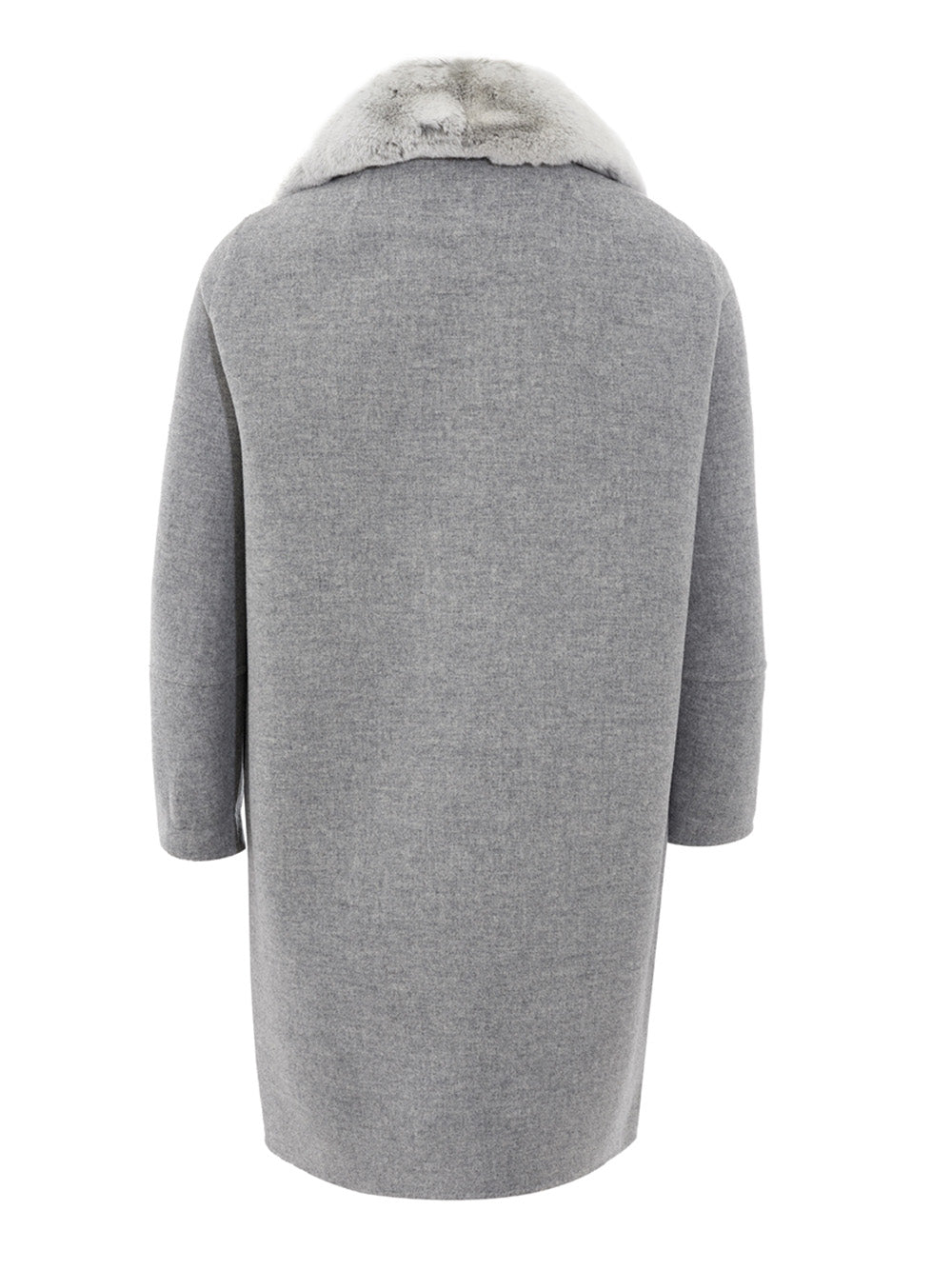 Herno Elegant Grey Wool Coat with Removable Fur Collar